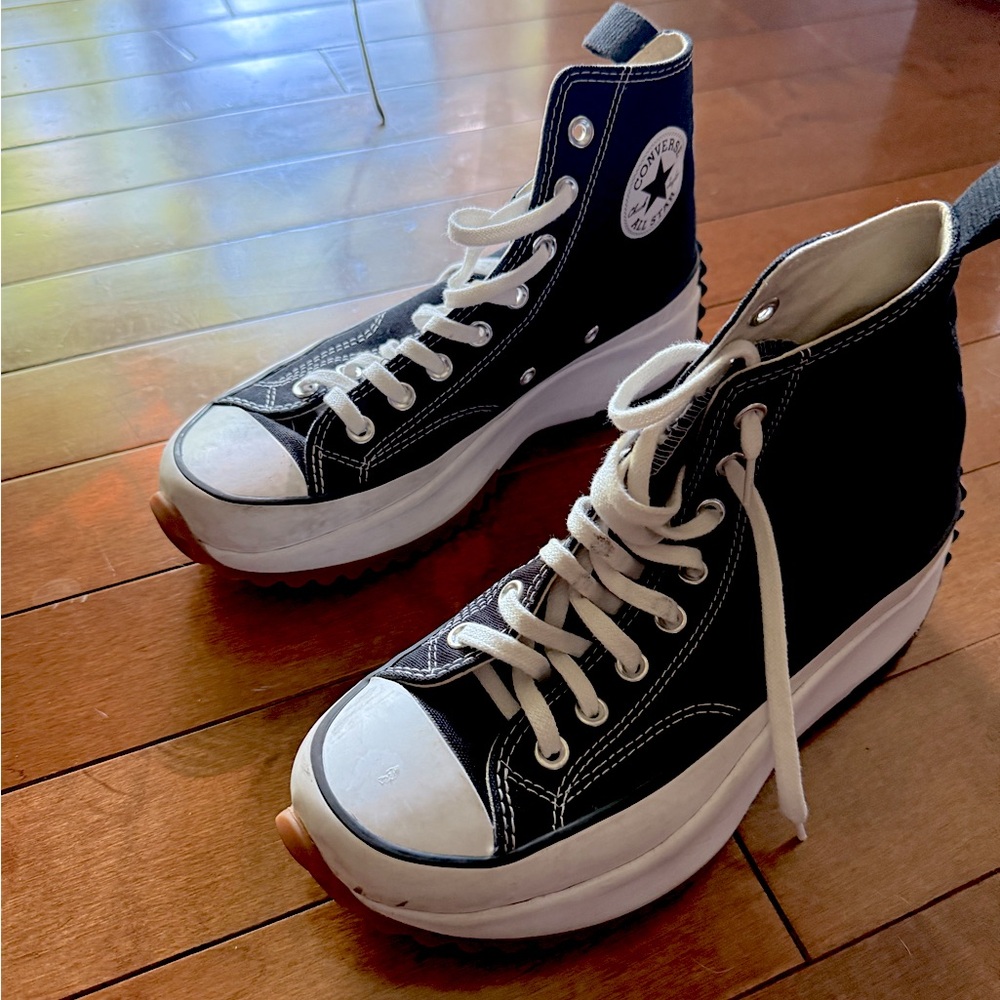Converse Run Star Hike Canvas Platform Unisex Women’s 9 Men 7.5 black and white